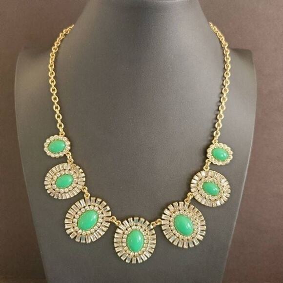 Kate Spade Capri Garden Statement Necklace Green Stones and Crystals Gold Plated - Picture 1 of 7